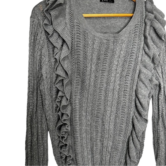 Very J Ruffled cable knit gray sweater in Size Large. - Picture 3 of 5